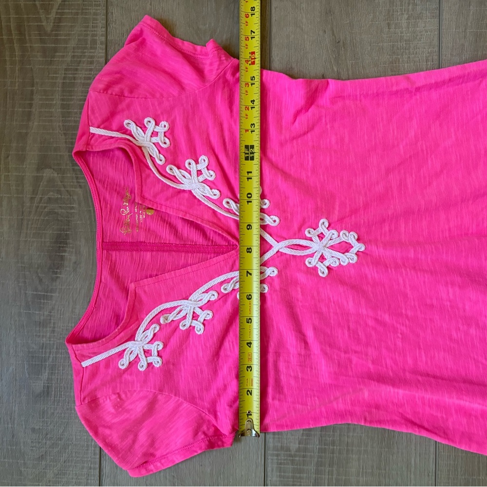Lilly Pulitzer Hot Pink Brewster T-Shirt Dress with White Embroidery - Picture 4 of 7